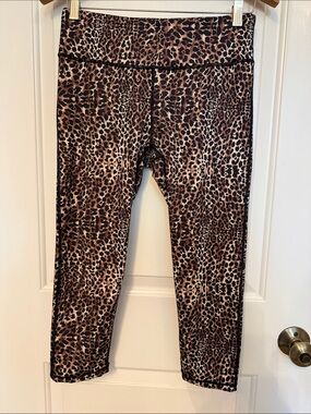INNER SPIRIT PANTS LEGGINGS CAPRIS BLACK BROWN LEOPARD ANIMAL PRINT SIZE S